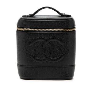 Chanel CC Logo Vanity Bag Handbag Black Caviar Leather
